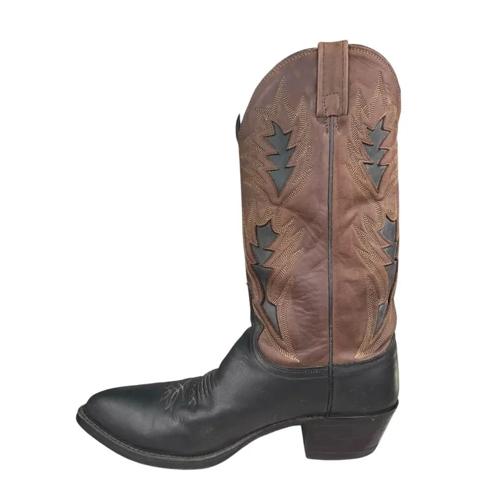 Vintage Dan Post Men’s Black Brown Leather Western Cowboy Boot Size US 9 D